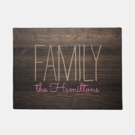 Rustic HOLZ Chic Family Monogram GRAU AND PINK Fußmatte