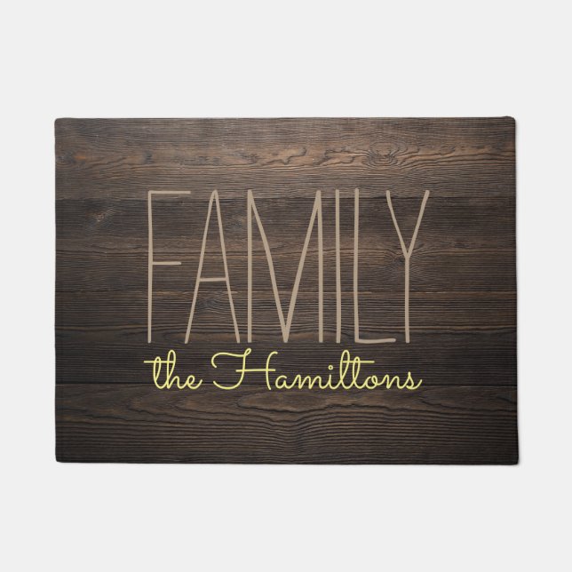 Rustic HOLZ Chic Family Monogram Graugelb Fußmatte (Vorderseite)