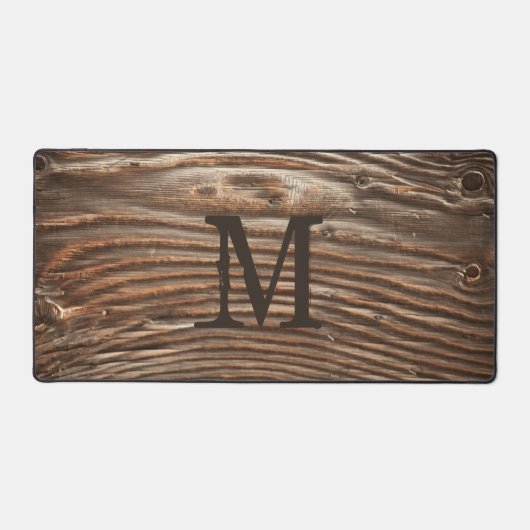 Rustic Holz Grain Foto Image Monogram Custom Schreibtischunterlage (Vorderseite)