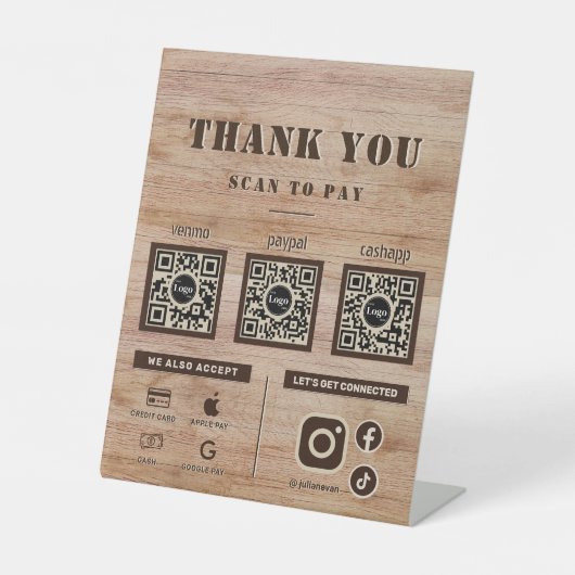 Rustic Holz Grain Scan zu zahlen 3 QR Code Vielen Sockelschild (Vorderseite)