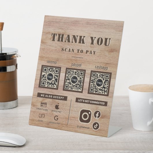 Rustic Holz Grain Scan zu zahlen 3 QR Code Vielen Sockelschild (In SItu)