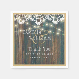 RUSTIC HOLZ LIGHTS LACE Wedding Vielen Dank Serviette