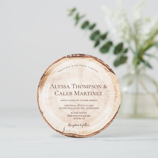 Rustic Holz Thema Custom Bride Bräutigam Vollname Einladung (Stehend Vorderseite)