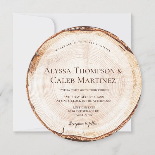 Rustic Holz Thema Custom Bride Bräutigam Vollname Einladung (Vorderseite)