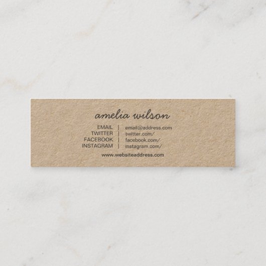 Rustic Homemade with Love Kraft Social Media Mini Visitenkarte (Rückseite)