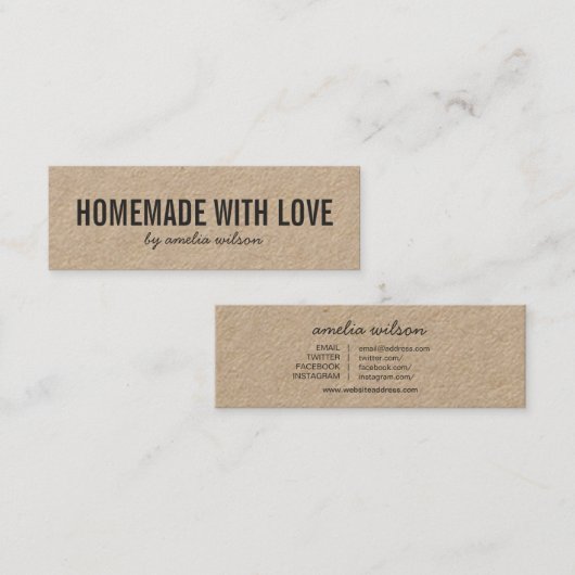 Rustic Homemade with Love Kraft Social Media Mini Visitenkarte (Vorne/Hinten)