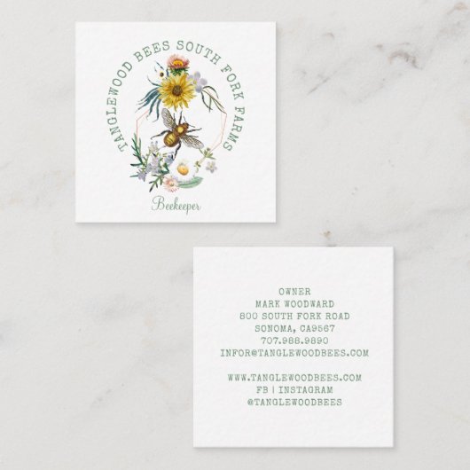Rustic Honey Bee Apiary Dandelion Floral Square Quadratische Visitenkarte (Vorne/Hinten)