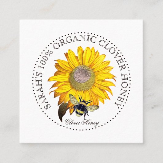 Rustic Honey Bee Yellow Dandela Business Card Quadratische Visitenkarte (Vorderseite)