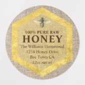 Rustic Honey Jar Label Honey Bee & Apiary Name Etiketten (Design 2)