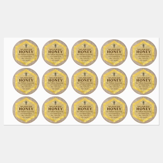 Rustic Honey Jar Label Honey Bee & Apiary Name Etiketten (Blatt)