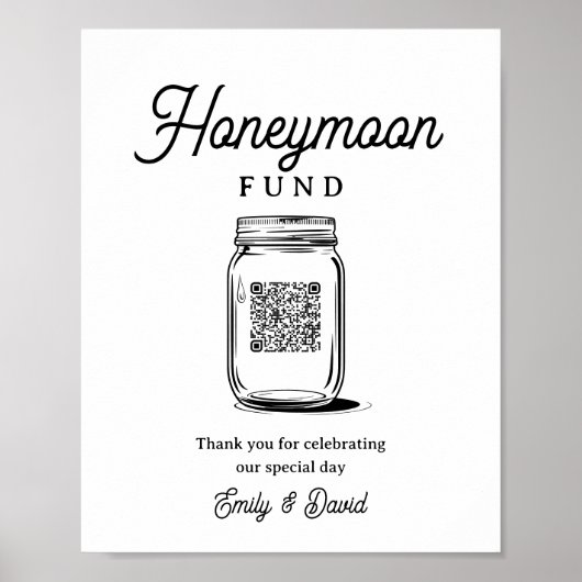 Rustic Honeymoon Fund Jar QR Code Wedding Sign Poster (Vorne)