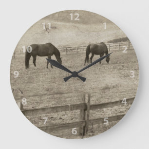 Rustic Horse Farm Große Wanduhr