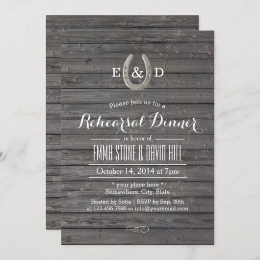 Rustic Horseshoe Barn Wood Probe Dinner Einladung (Vorne/Hinten)