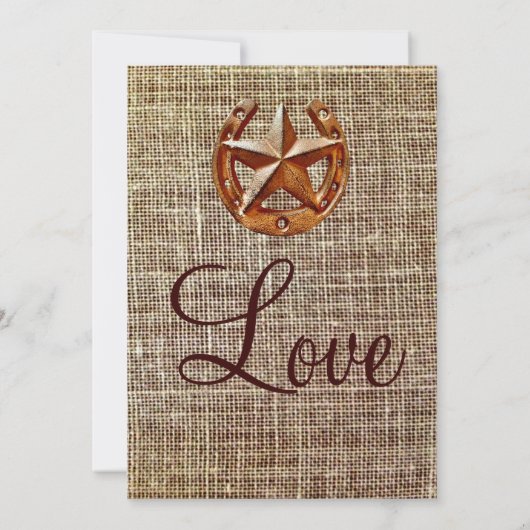 Rustic Horseshoe Star Burlap Hochzeit Einladungen (Rückseite)