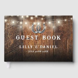 Rustic Horseshoes String Lights Barn Wood Wedding Gästebuch