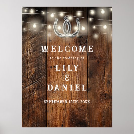 Rustic Horseshoes Western Wedding Welcome Sign Poster (Vorne)