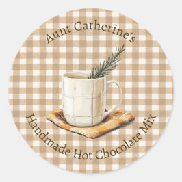 Rustic Hot Chocolate Mix Christmas Brown Gingham Runder Aufkleber