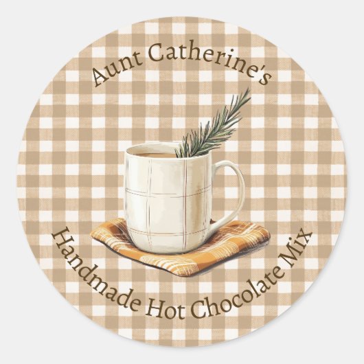 Rustic Hot Chocolate Mix Christmas Brown Gingham  Runder Aufkleber (Vorderseite)