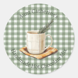 Rustic Hot Chocolate Mix Christmas Green Gingham Runder Aufkleber