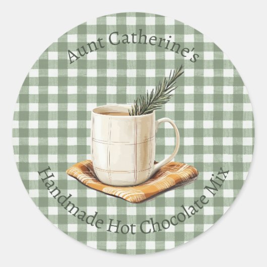 Rustic Hot Chocolate Mix Christmas Green Gingham Runder Aufkleber (Vorderseite)