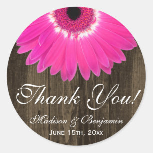 Rustic Hot Pink Daisy Wedding Danke Sticker
