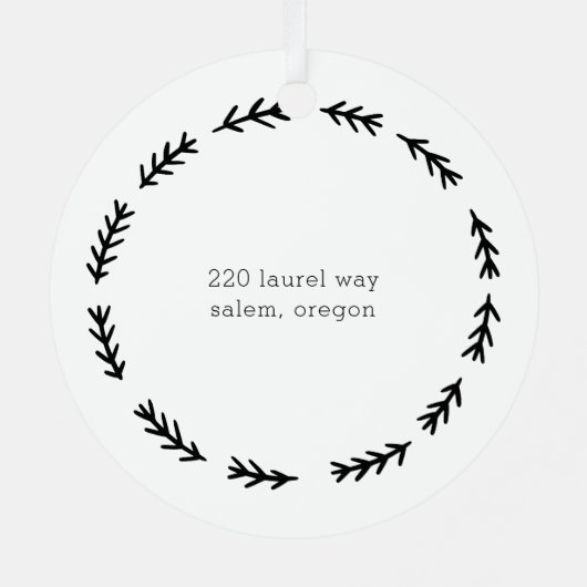 Rustic House and Trees First Christmas New Zuhause Ornament Aus Metall (Rückseite)