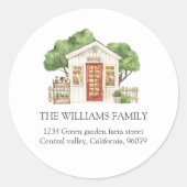 Rustic House Red Door Country Farmhouse Anschrift Runder Aufkleber (Vorderseite)