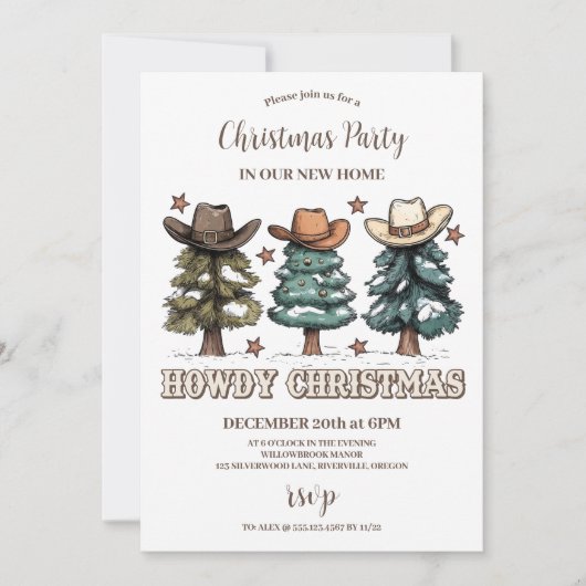 Rustic Howdy Christmas Cowboy Hat Einladung (Vorderseite)
