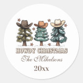 Rustic Howdy Christmas Cowboy Hat Family Runder Aufkleber (Vorderseite)
