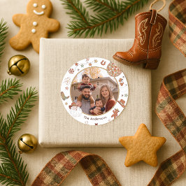 Rustic Howdy Western Foto Weihnachten Runder Aufkleber