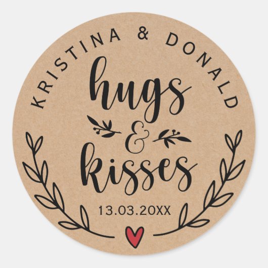 Rustic Hugs & Kisses Wedding | BRAUTPARTY Runder Aufkleber (Vorderseite)
