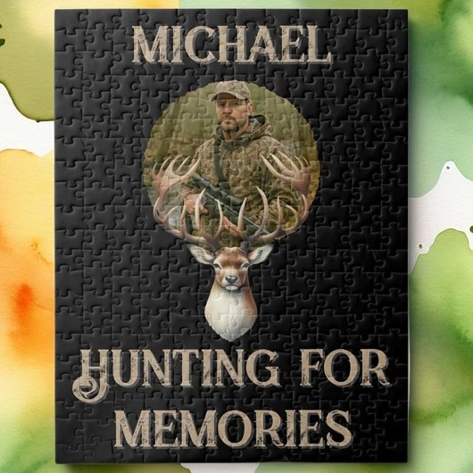 Rustic Hunter Deer Antler Memories Photo Puzzle