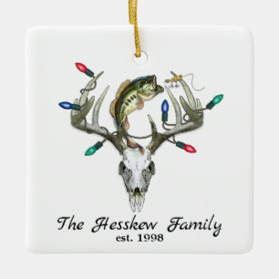 Rustic Hunting Fishing Deer Antlers Keramikornament
