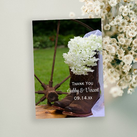 Rustic Hydrangea Cowboy Boots Wedding Vielen Dank Dankeskarte