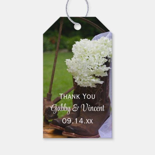 Rustic Hydrangea Cowboy Boots Western Wedding Geschenkanhänger (Vorderseite)