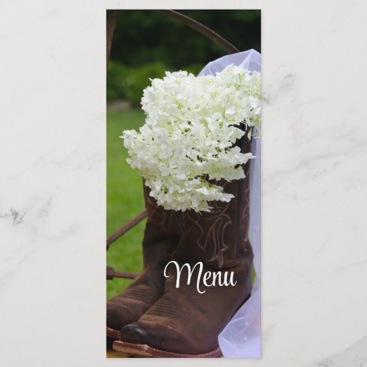 Rustic Hydrangea Cowboy Boots Western Wedding Menu Menükarte (Vorderseite)