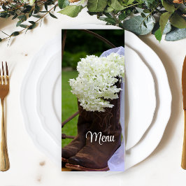 Rustic Hydrangea Cowboy Boots Western Wedding Menu Menükarte
