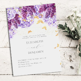 Rustic Hydrangea Lilac Butterflies Elegant Wedding Einladung