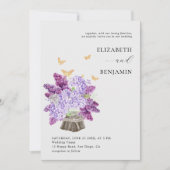 Rustic Hydrangea Lilac Butterfly Gold Boho Wedding Einladung (Vorderseite)