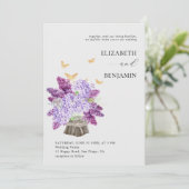Rustic Hydrangea Lilac Butterfly Gold Boho Wedding Einladung (Stehend Vorderseite)