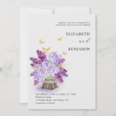 Rustic Hydrangea Lilac Butterfly Gold Chic Wedding Einladung (Vorderseite)