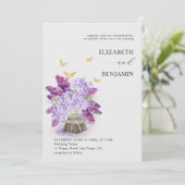 Rustic Hydrangea Lilac Butterfly Gold Chic Wedding Einladung (Stehend Vorderseite)