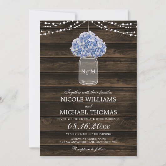 Rustic Hydrangea Mason Jar Barn Wood Wedding Einladung (Vorderseite)