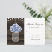 Rustic Hydrangea Mason Jar Barn Wood Wedding RSVP (Stehend Vorderseite)