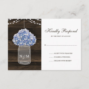 Rustic Hydrangea Mason Jar Barn Wood Wedding RSVP Karte