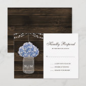 Rustic Hydrangea Mason Jar Barn Wood Wedding RSVP Karte (Vorne/Hinten)