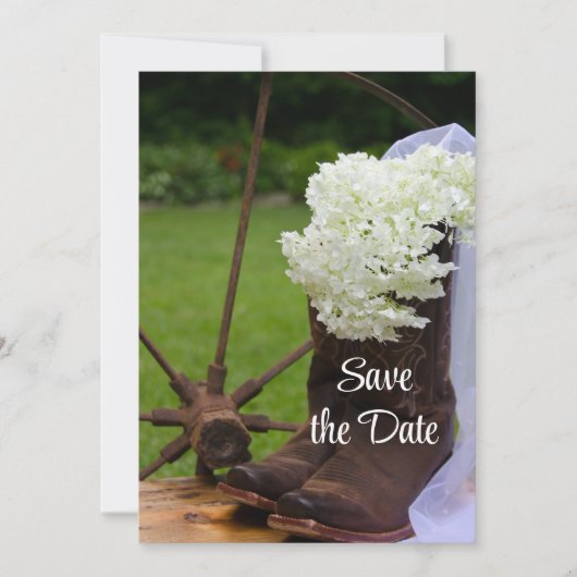 Rustic Hydrangea und Cowboy Boots Save the Date (Vorderseite)