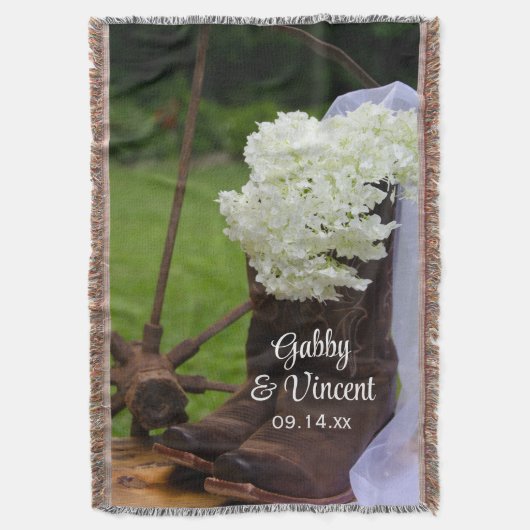 Rustic Hydrangea und Cowboy Boots Western Wedding Decke (Vorderseite Vertikal)