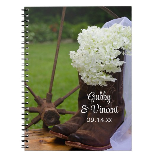 Rustic Hydrangea und Cowboy Boots Western Wedding Notizblock (Vorderseite)