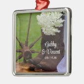 Rustic Hydrangea und Cowboy Boots Western Wedding Ornament Aus Metall (Links)